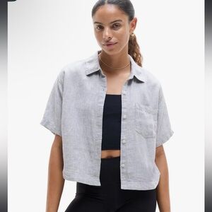 Athleta 100% Linen Retreat Short Sleeve Button Down Shirt M